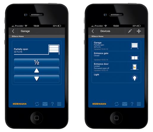 圖：通過BiSecur App，您可以隨時了解車庫門及其他霍曼智能家居應(yīng)用的狀態(tài)