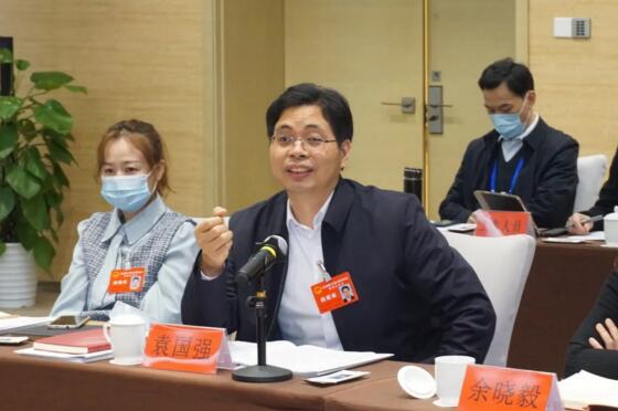 省人大代表、江蘇國(guó)強(qiáng)董事長(zhǎng)袁國(guó)強(qiáng)在審議會(huì)上發(fā)言