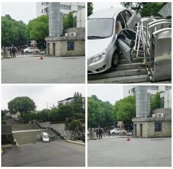 長(zhǎng)沙一小車在湖南師大附中校門(mén)倒車