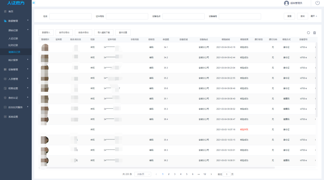 人證魔方疫情防控管理平臺