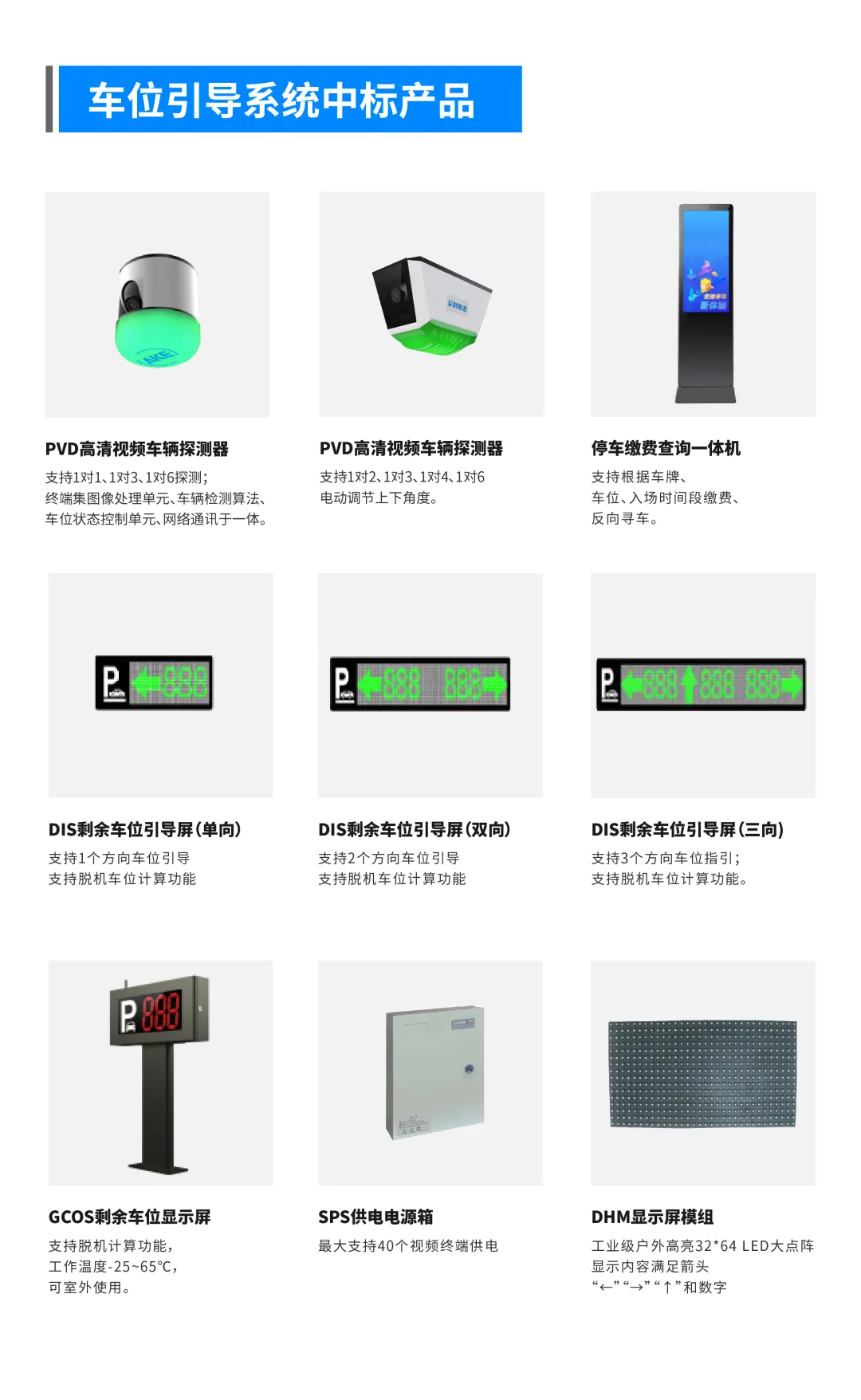 車位引導(dǎo)系統(tǒng)中標(biāo)產(chǎn)品