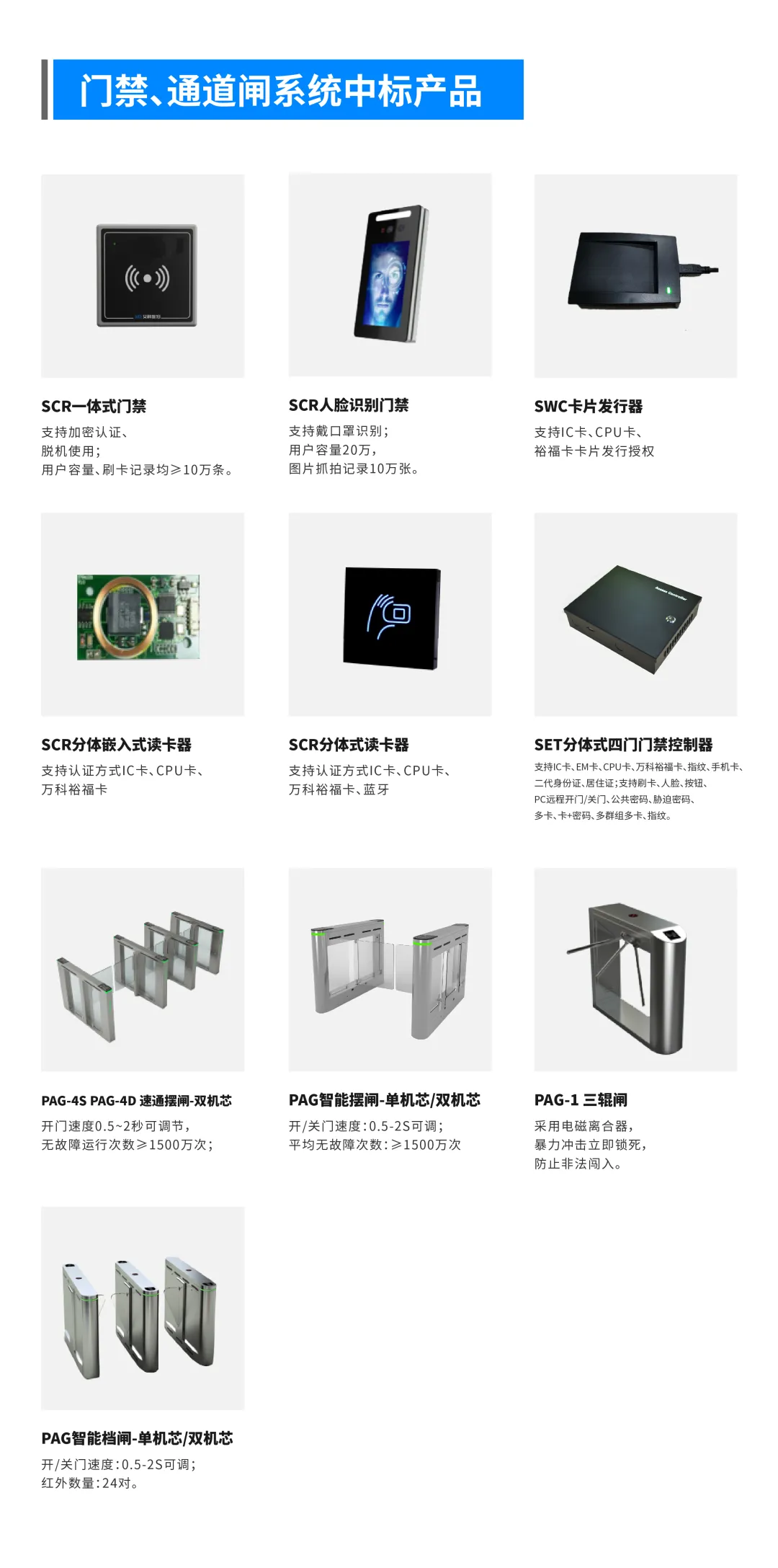 門禁、通道閘系統(tǒng)中標(biāo)產(chǎn)品